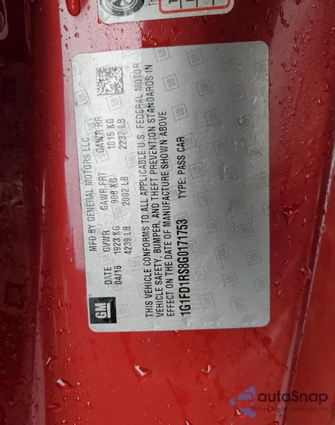 2016 Chevrolet Camaro Lt from USA, damaged, VIN 1G1FD1RS8G0171753